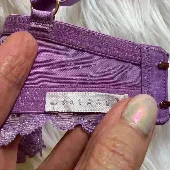 Savage x Fenty Unlined Lace Demi Bra 38C Purple - Picture 4 of 6